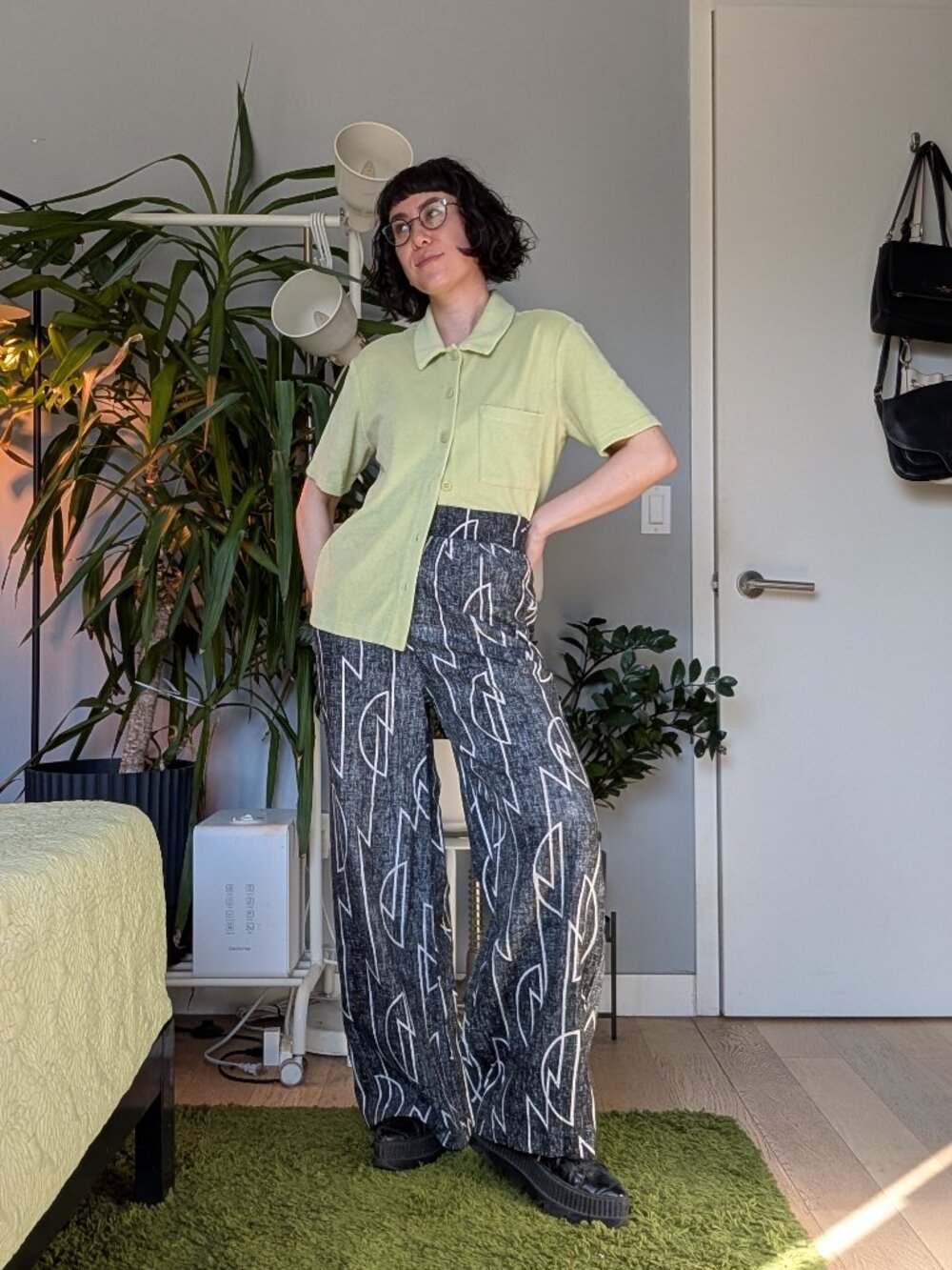 BEL KAZAN Atlas wide leg linen trousers in lightning print, size S